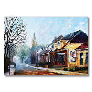 Sokak Evler Yağlı Boya  Mdf Ahşap Tablo 25x35 cm