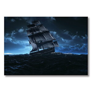 Hırçın Dalgalarda Yelkenli Gemi  Mdf Ahşap Tablo 50x70 cm