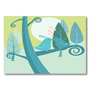 Daldaki Kuşların Aşkı Sanat  Mdf Ahşap Tablo 25x35 cm