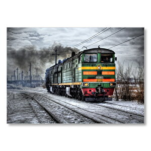Nostaljik Elektrikli Renkli Tren  Mdf Ahşap Tablo 50x70 cm
