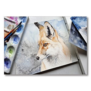 Tilki Suluboya Çizim  Mdf Ahşap Tablo 50x70 cm