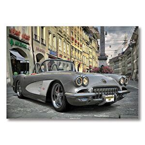1958 Vintage Corvette Otomobil  Mdf Ahşap Tablo 25x35 cm