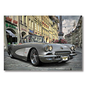 1958 Vintage Corvette Otomobil  Mdf Ahşap Tablo 35x50 cm