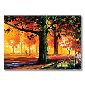 Parkta İnsan Manzarası Yağlı Boya  Mdf Ahşap Tablo 35x50 cm