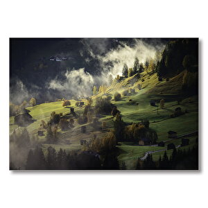 Yamaçlardaki Sisli Köy  Mdf Ahşap Tablo 35x50 cm