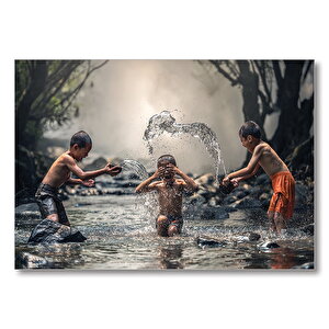 Suda Eğlenen Çocuklar  Mdf Ahşap Tablo 35x50 cm