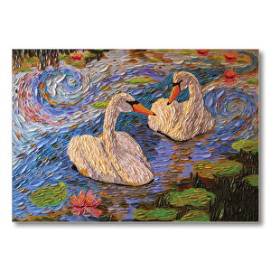 Aşık Kuğular Yağlı Boya  Mdf Ahşap Tablo 35x50 cm