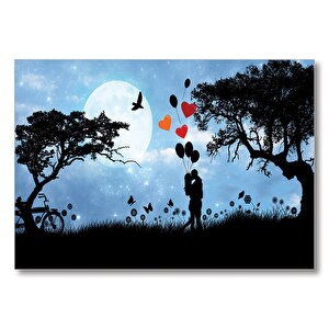Sevgililer Doğa Balon Kalp  Mdf Ahşap Tablo 50x70 cm