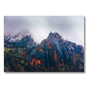 Dik Yamaçlı Dumanlı Dağ  Mdf Ahşap Tablo 25x35 cm