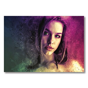 Yeşil Gözlü Güzel Kız  Mdf Ahşap Tablo 35x50 cm