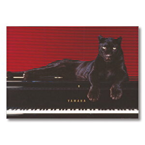 Piyanodaki Siyah Leopar  Mdf Ahşap Tablo 25x35 cm