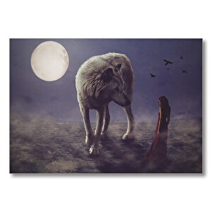 Kurt Kadın Gecede Dolun Ay  Mdf Ahşap Tablo 50x70 cm