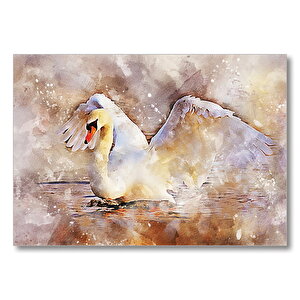 Suluboya Beyaz Kuğu  Mdf Ahşap Tablo 35x50 cm