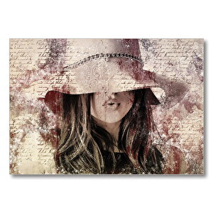 Mektup Zemininde Şapkalı Kız  Mdf Ahşap Tablo 35x50 cm