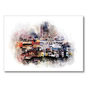Suluboya Galata Manzarası  Mdf Ahşap Tablo 50x70 cm
