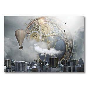 Şehir Saat Balon Fantastik  Mdf Ahşap Tablo 50x70 cm