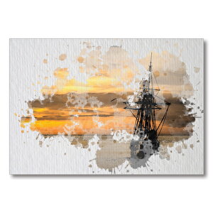 Yelkenli Ve Deniz  Mdf Ahşap Tablo 50x70 cm