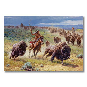 Kızılderililer Ve Buffola Avı  Mdf Ahşap Tablo 25x35 cm