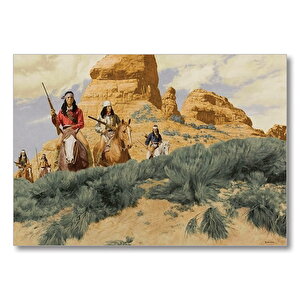 Kızılderiler Atlar Silahlar  Mdf Ahşap Tablo 25x35 cm