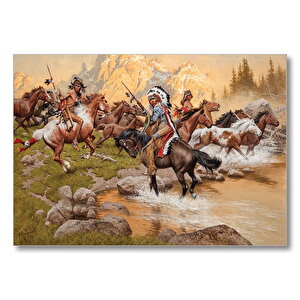 Kızılderili Vahşi Atlar  Mdf Ahşap Tablo 25x35 cm