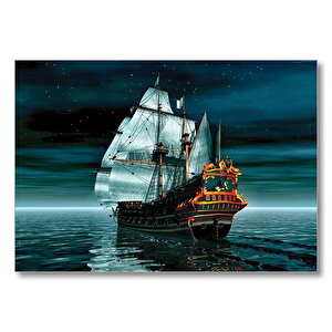 Yelkenli Fantastik Gemi  Mdf Ahşap Tablo 35x50 cm