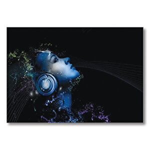 Müzik Dinleyen Kız  Mdf Ahşap Tablo 25x35 cm