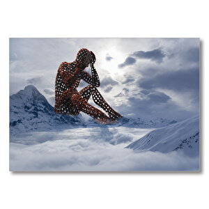 Yalnız Düşünen İnsan Figürü  Mdf Ahşap Tablo 35x50 cm