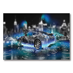 Su Damlaları Spor Araba  Mdf Ahşap Tablo 50x70 cm