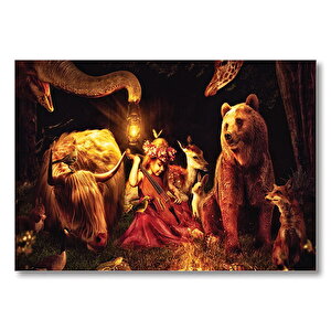 Küçük Kız Duygusal Hayvanlar  Mdf Ahşap Tablo 50x70 cm