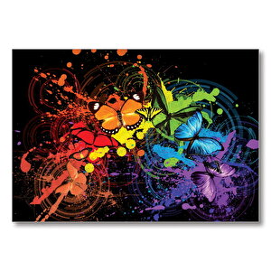 Kelebekler Ebruli  Mdf Ahşap Tablo 50x70 cm