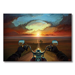 Motorcu Uzun İnce Yol  Mdf Ahşap Tablo 50x70 cm