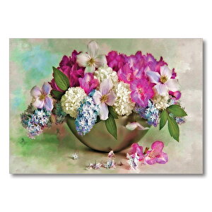 Bahar Çiçekler Tabakta  Mdf Ahşap Tablo 25x35 cm