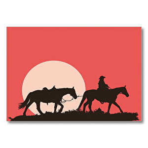 Kovboy Ve Atları  Mdf Ahşap Tablo 35x50 cm