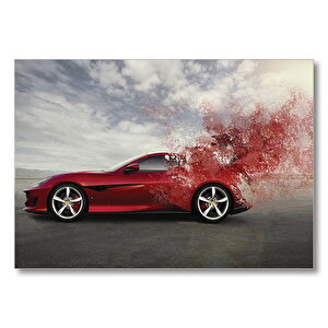 Kırmızı Ferrari Otomobil  Mdf Ahşap Tablo 50x70 cm