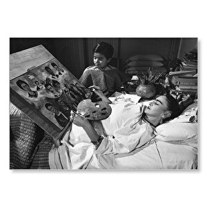 Frida Kahlo Yatakta Resim  Mdf Ahşap Tablo