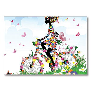 Kelebekler Bisikletli Kız  Mdf Ahşap Tablo 25x35 cm