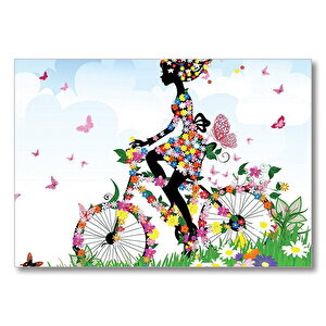 Kelebekler Bisikletli Kız  Mdf Ahşap Tablo 35x50 cm