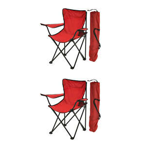 2'li̇ Rejisör Kamp Sandalyesi Katlanır Çantalı Piknik, Plaj, Balıkçı Sandalyesi -Kırmızı
