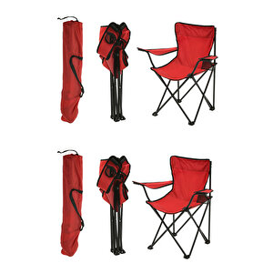 2'li̇ Rejisör Kamp Sandalyesi Katlanır Çantalı Piknik, Plaj, Balıkçı Sandalyesi -Kırmızı