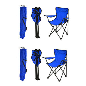 Exent 2'li̇ Rejisör Kamp Sandalyesi Katlanır Çantalı Piknik, Plaj, Balıkçı Sandalyesi -Mavi
