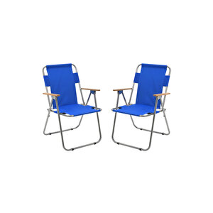 2' Li Ağaç Kollu Katlanır Piknik Kamp Plaj Bahçe Balıkçı Sandalyesi-Mavi