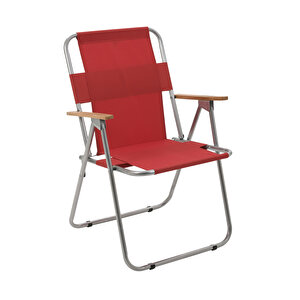 2' Li Ağaç Kollu Katlanır Piknik Kamp Plaj Bahçe Balıkçı Sandalyesi-Kırmızı