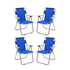 Exent 4'lü Ağaç Kollu Katlanır Piknik Kamp Plaj Bahçe Balıkçı Sandalyesi-Mavi