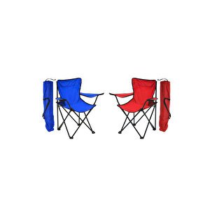 2'li̇ Rejisör Kamp Sandalyesi Katlanır Çantalı Piknik, Plaj, Balıkçı Sandalyesi -Kırmızı-Mavi
