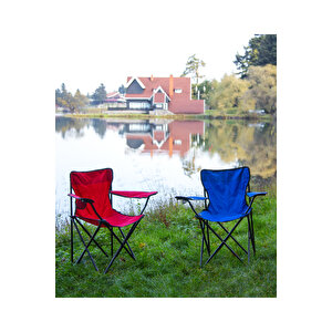 Exent 2'li̇ Rejisör Kamp Sandalyesi Katlanır Çantalı Piknik, Plaj, Balıkçı Sandalyesi -Kırmızı-Mavi