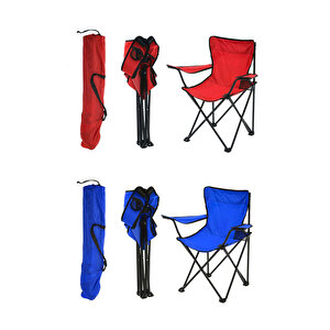 Exent 2'li̇ Rejisör Kamp Sandalyesi Katlanır Çantalı Piknik, Plaj, Balıkçı Sandalyesi -Kırmızı-Mavi