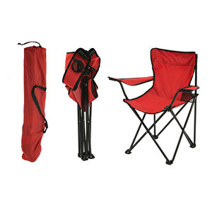 Rejisör Kamp Sandalyesi Katlanır Çantalı Piknik, Plaj, Balıkçı Sandalyesi-Kırmızı