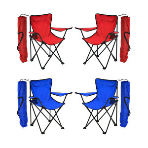 Exent 4'lü Rejisör Kamp Sandalyesi Katlanır, Taşıma Çantalı-Kırmızı-Mavi