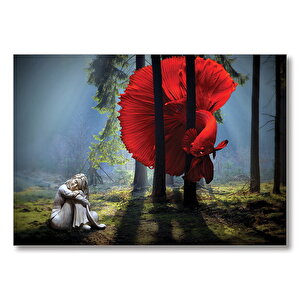 Ormanda Kırmızı Balık Kız Fantastik  Mdf Ahşap Tablo 50x70 cm