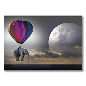 Balon İle Uçan Fil Ay Fantastik  Mdf Ahşap Tablo 25x35 cm